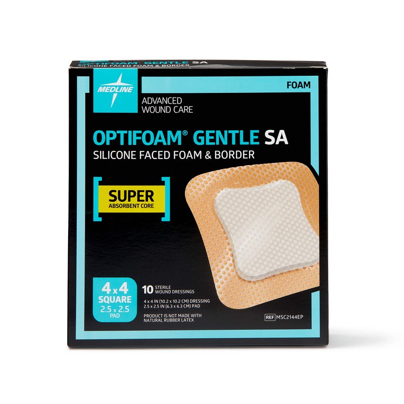 Medline Optifoam Gentle Silicone Faced Foam Dressing, Super Absorbent, 4x4 (Pack of 10) - Image 1